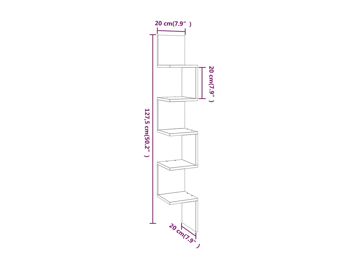 Étagère angle murale Sonoma gris 20x20x127,5 cm Bois ingénierie