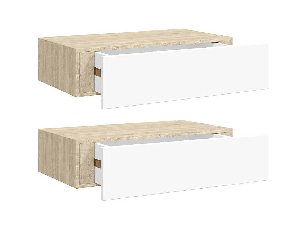 Étagères à tiroir murales 2 pcs Chêne et blanc 40x23,5x10cm MDF