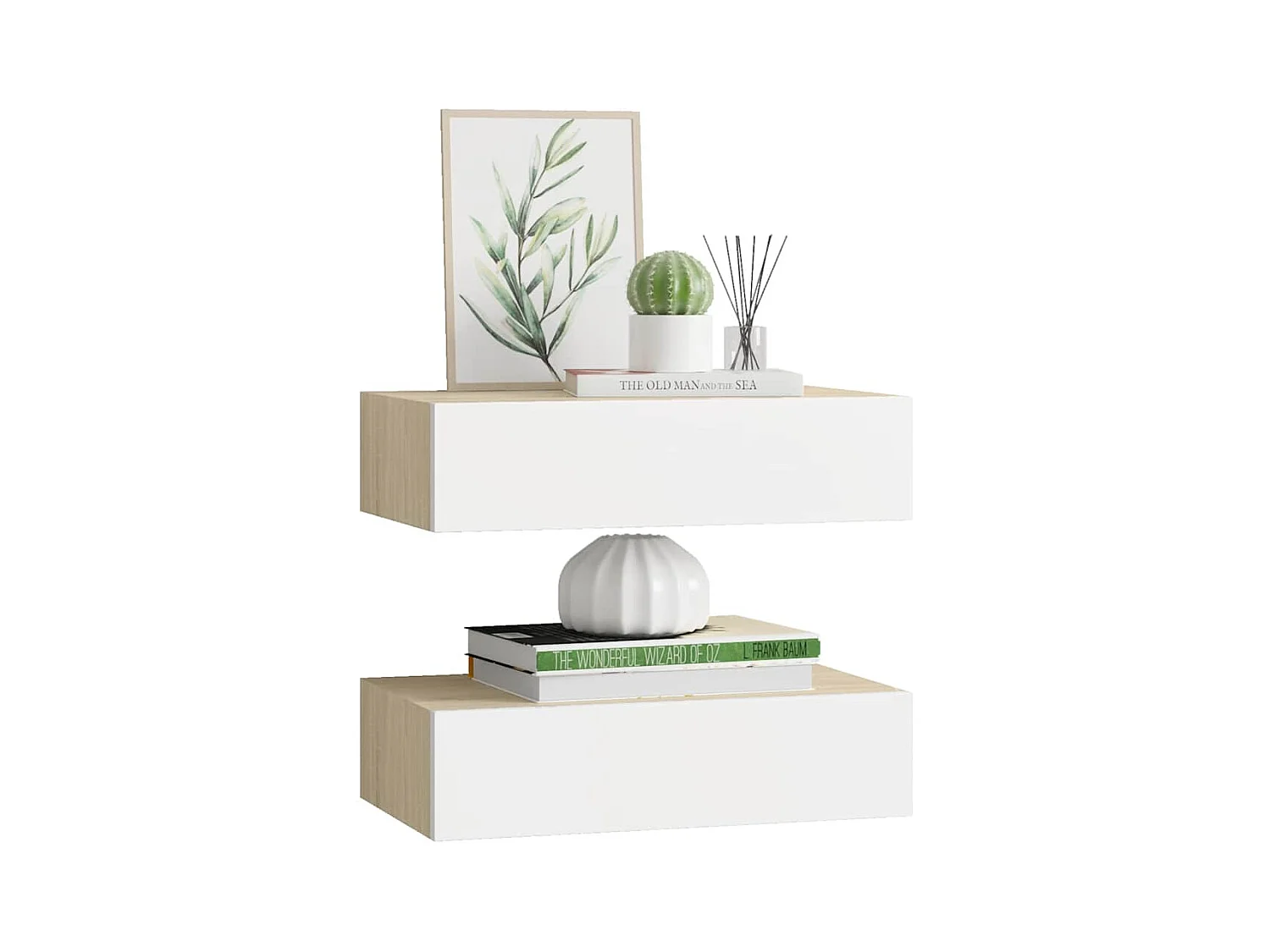 Étagères à tiroir murales 2 pcs Chêne et blanc 40x23,5x10cm MDF