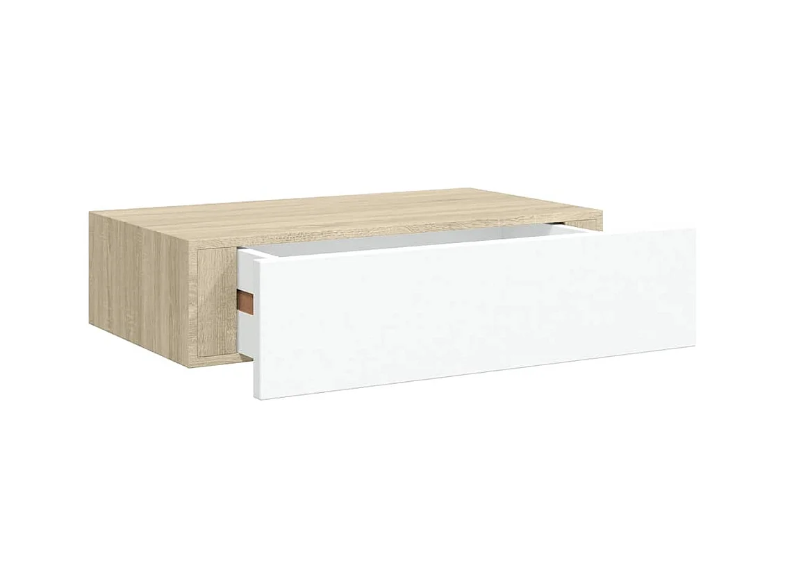 Étagères à tiroir murales 2 pcs Chêne et blanc 40x23,5x10cm MDF