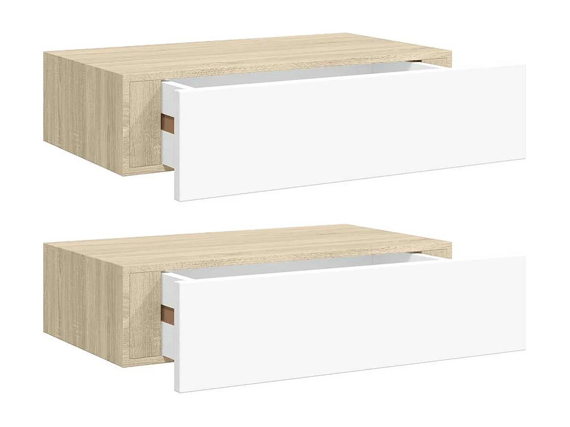 Étagères à tiroir murales 2 pcs Chêne et blanc 40x23,5x10cm MDF