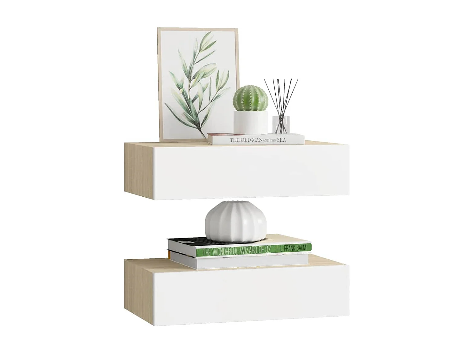 Étagères à tiroir murales 2 pcs Chêne et blanc 40x23,5x10cm MDF