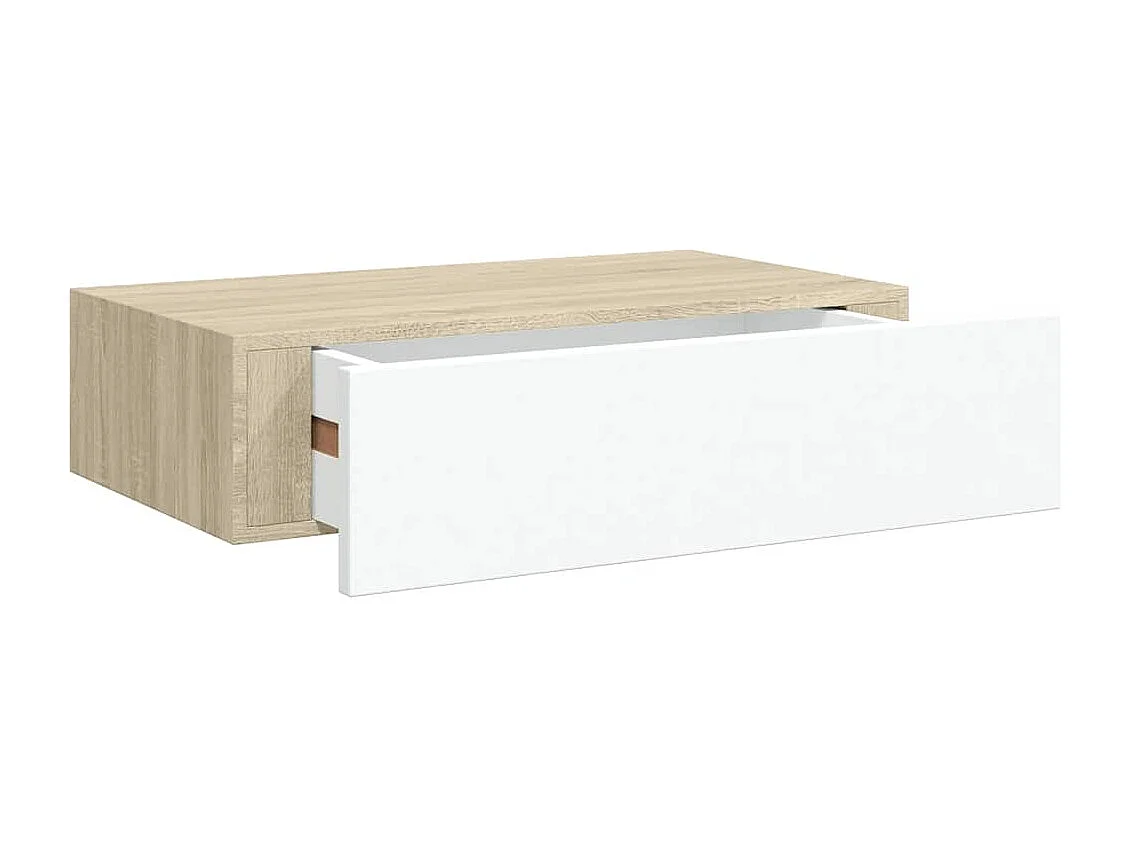 Étagères à tiroir murales 2 pcs Chêne et blanc 40x23,5x10cm MDF