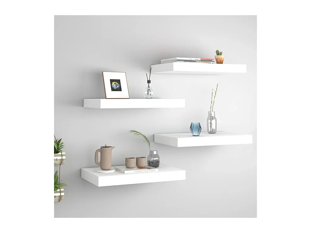 Mensole da parete sospese 4 pezzi bianche 40x23x3,8 cm MDF