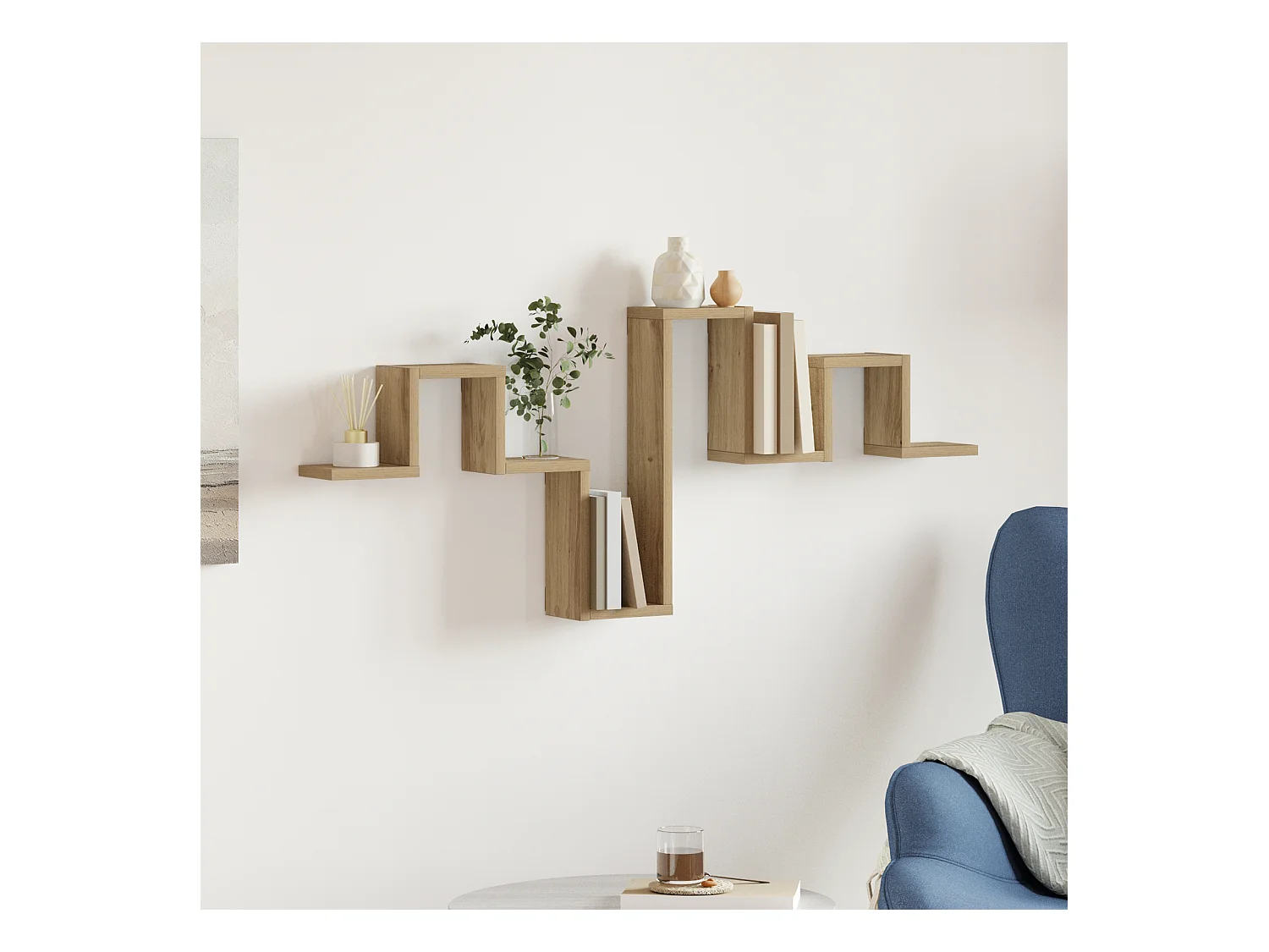 104,5x10x43 cm Artisan Eikenhouten Wandplank Gemaakt van Bewerkt Hout