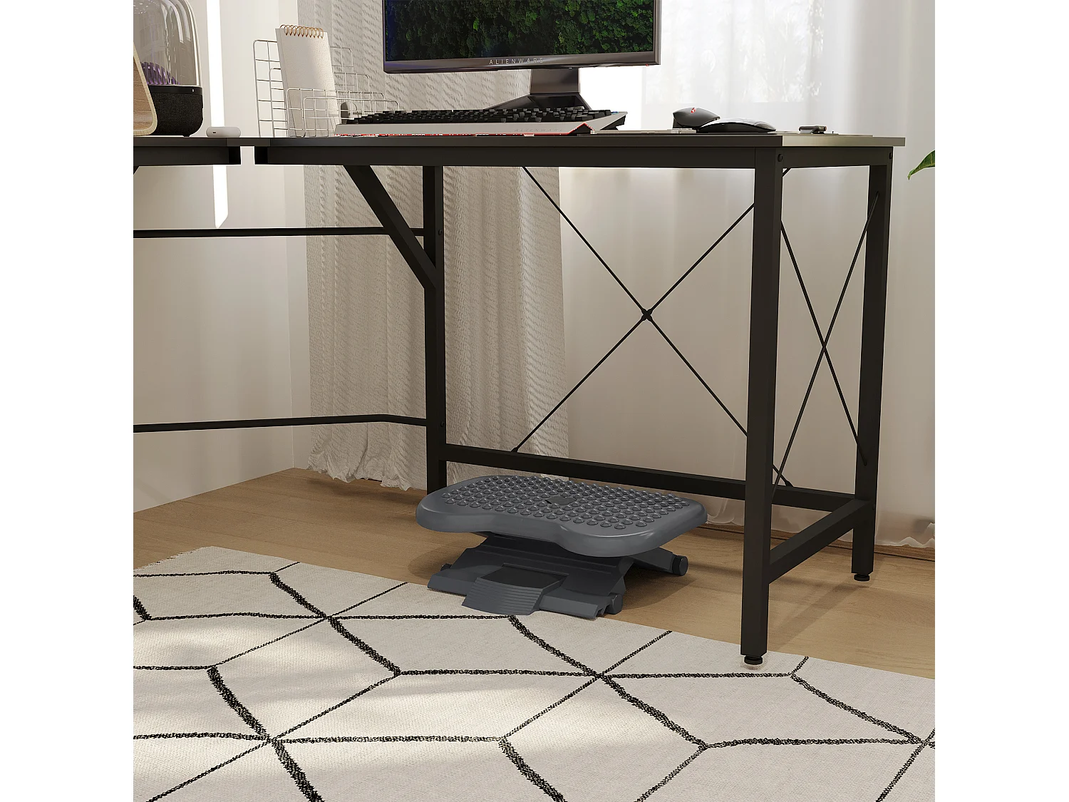 Repose-pieds ergonomique, réglable en hauteur, plastique, gris (46x35x17 cm)