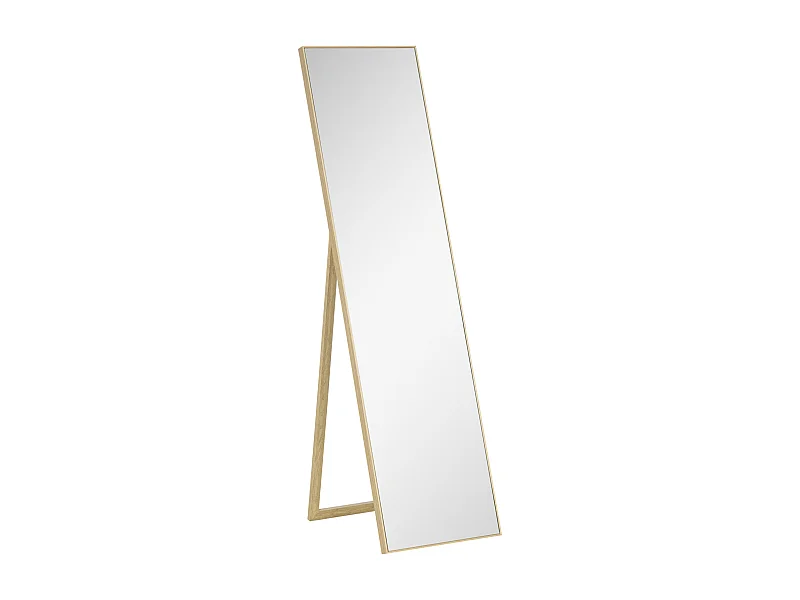 Miroir sur pied avec console effet bois, cadre MDF, argent et bois clair (40x35x147cm)