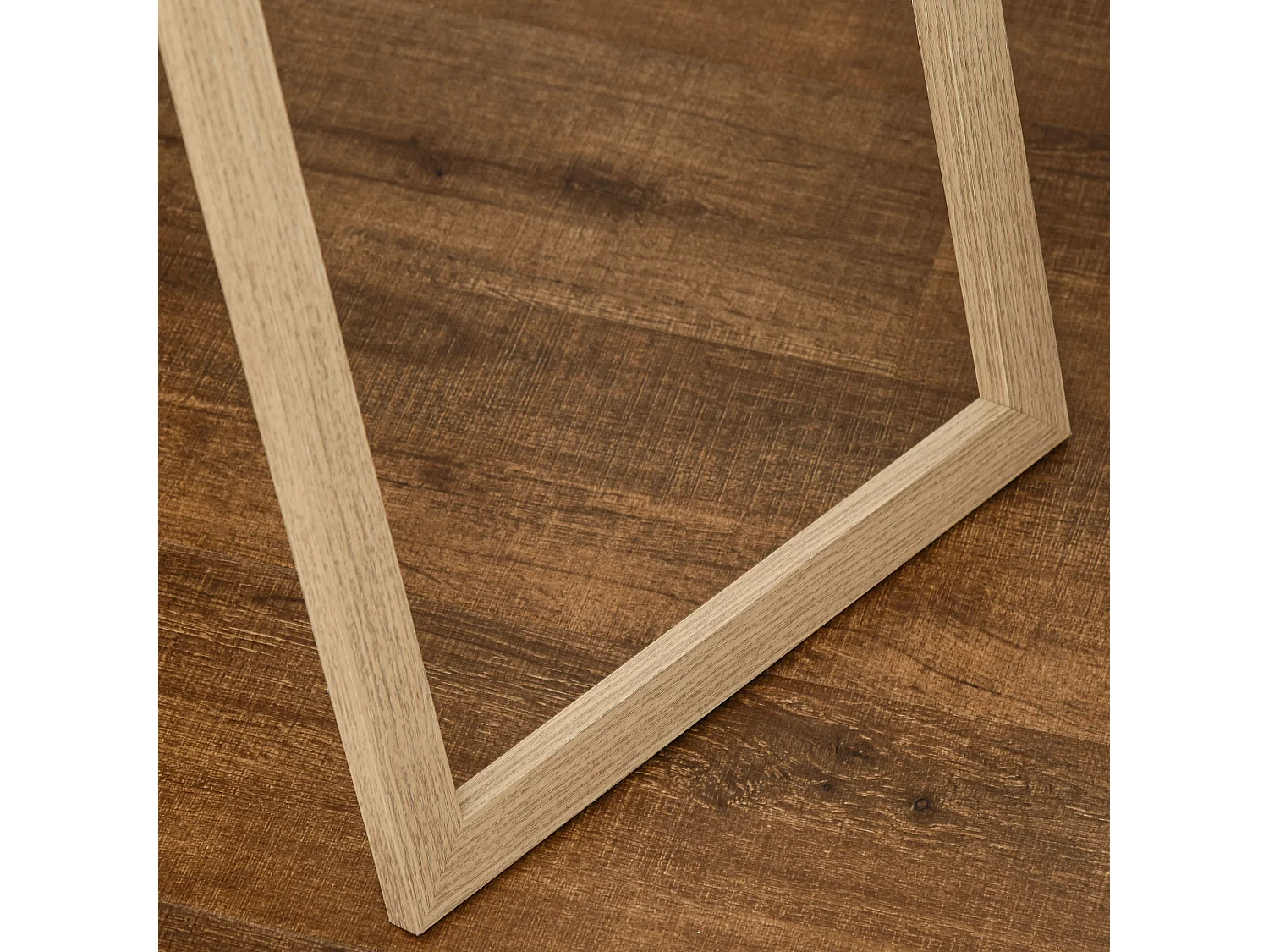 Miroir sur pied avec console effet bois, cadre MDF, argent et bois clair (40x35x147cm)