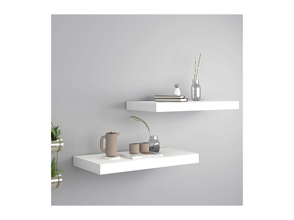Mensole da parete sospese 2 pezzi bianche 50x23x3,8 cm MDF