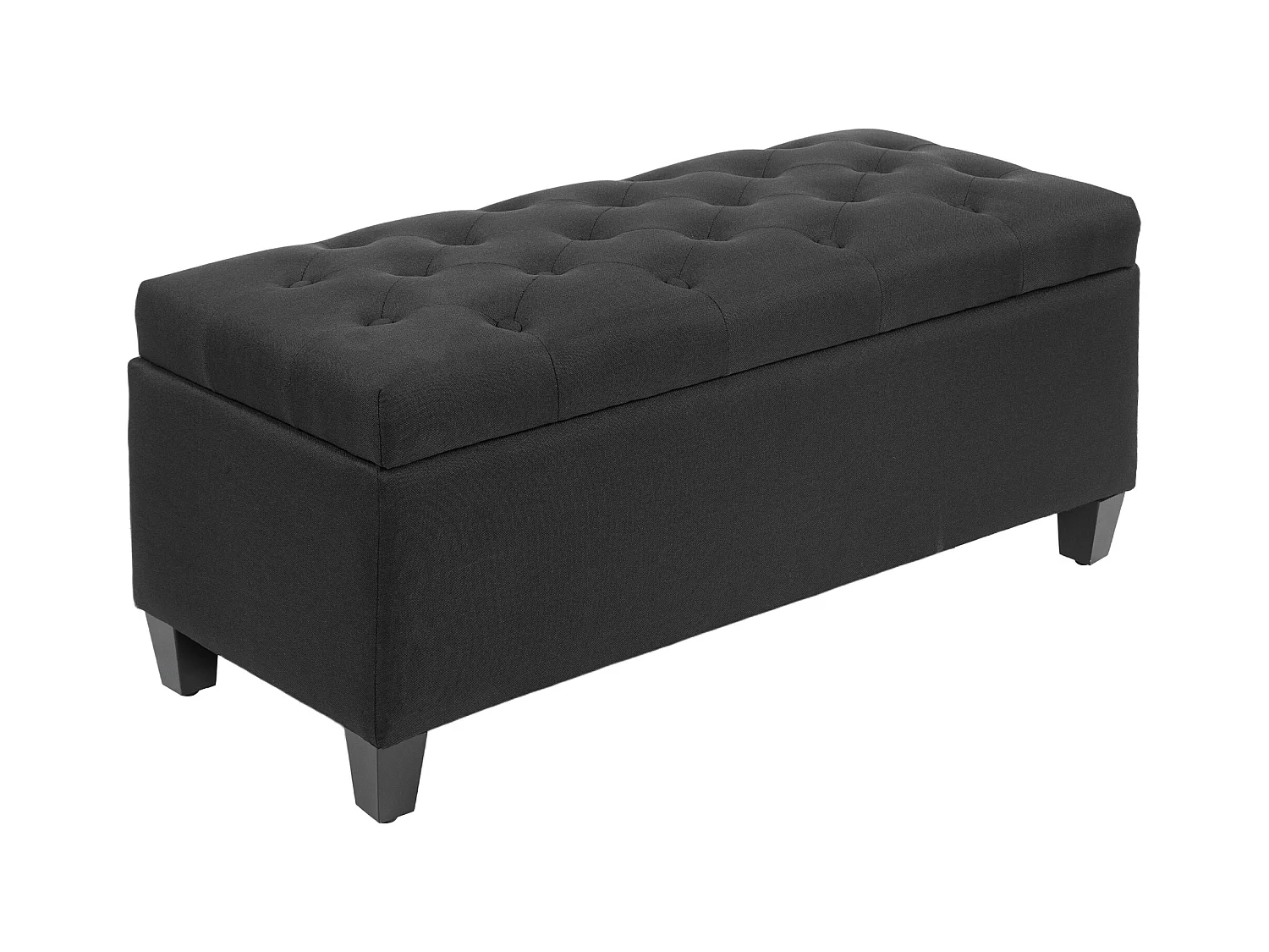 Banc de rangement avec coffre, tissu polyester effet lin, pieds en bois caoutchouc, noir (100x40x44cm)