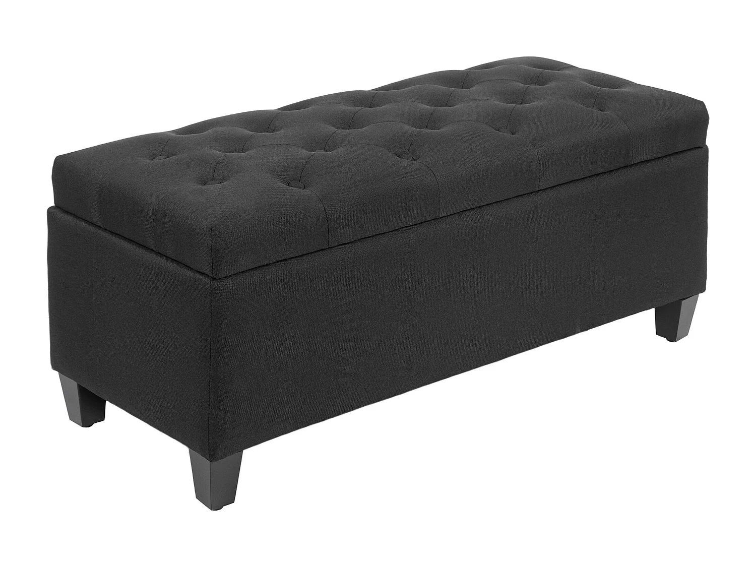 Banc de rangement avec coffre, tissu polyester effet lin, pieds en bois caoutchouc, noir (100x40x44cm)