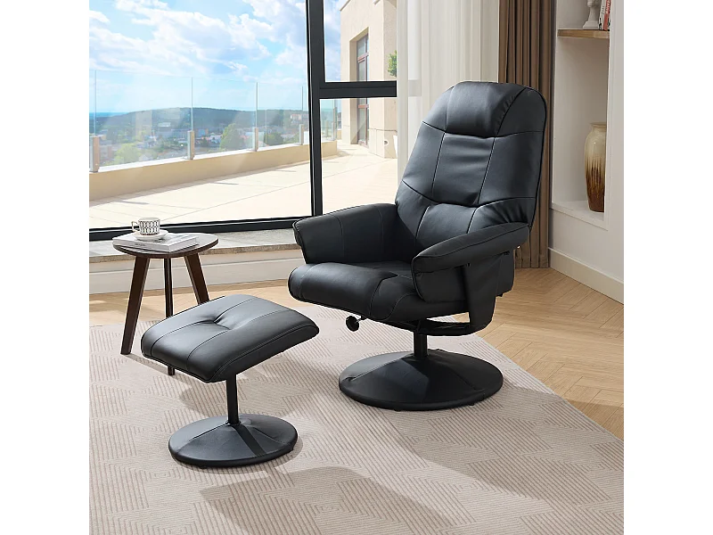 Massagestoel met relaxfunctie, verwarming en voetensteun, 360° draaibaar, zwart PU (79,5x75x107 cm)