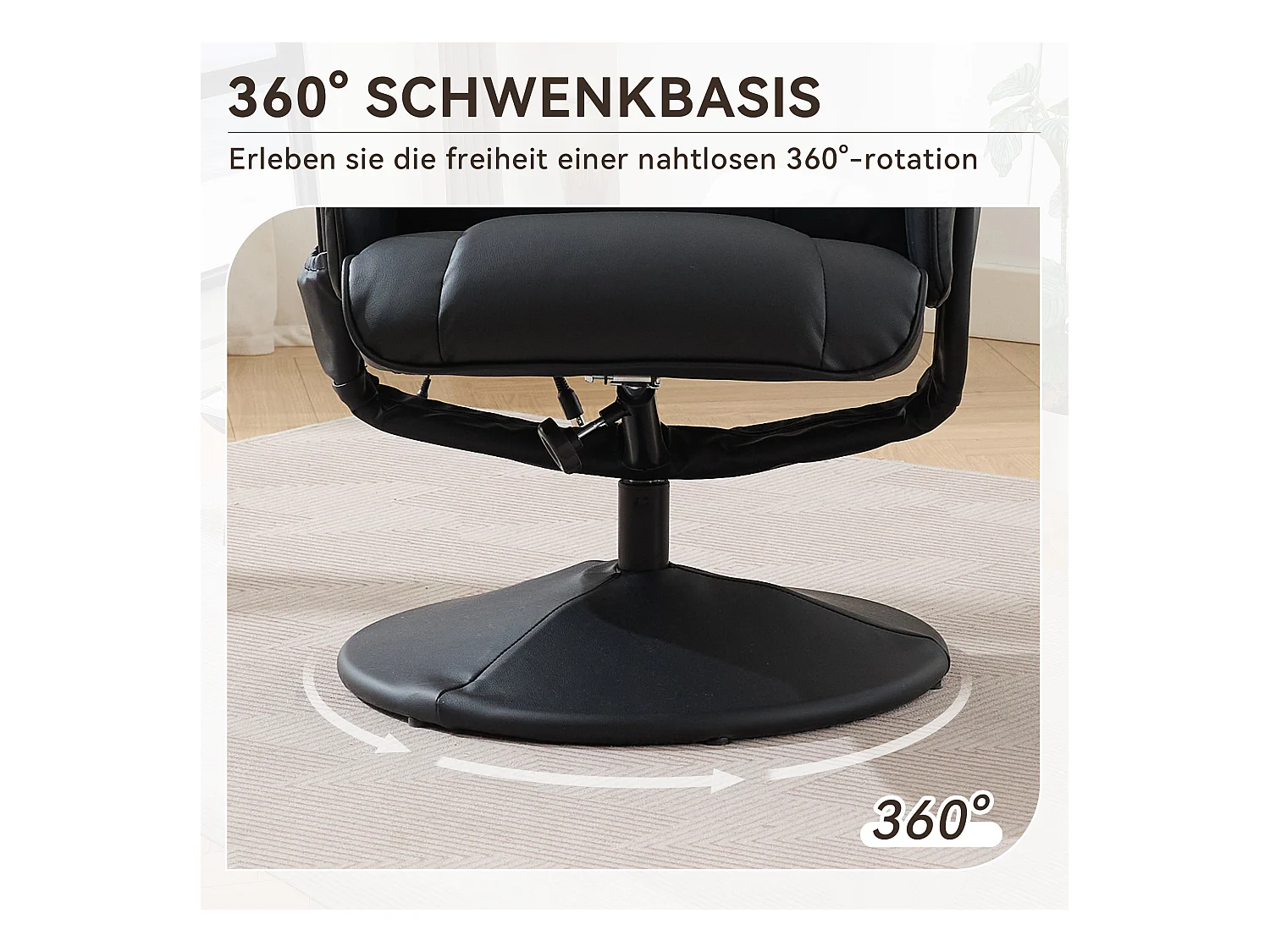 Massagesessel avec fonction inclinable, chauffage & repose-pieds, 360° pivotant, PU noir (79.5x75x107 cm)