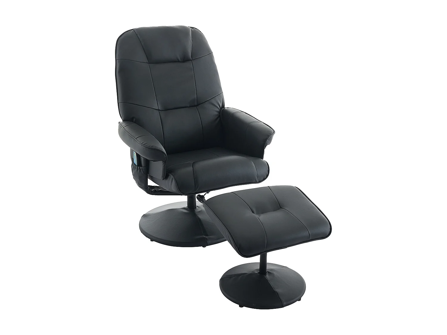 Massagesessel avec fonction inclinable, chauffage & repose-pieds, 360° pivotant, PU noir (79.5x75x107 cm)