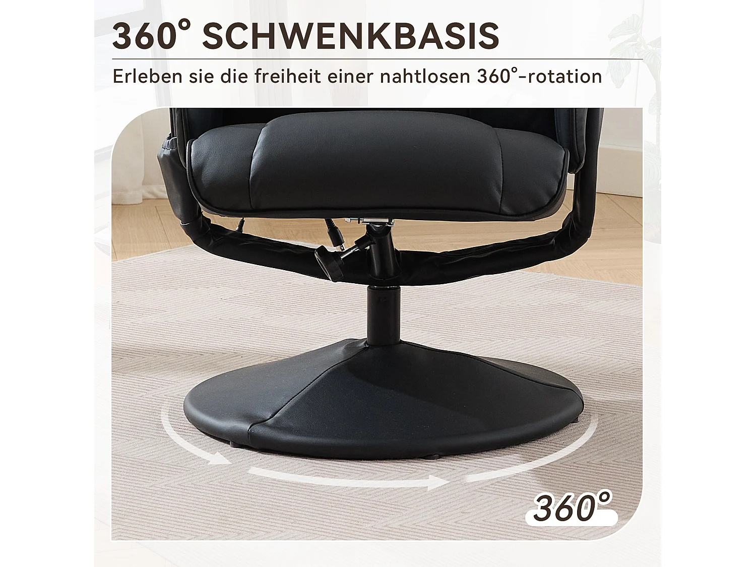 Massagesessel avec fonction inclinable, chauffage & repose-pieds, 360° pivotant, PU noir (79.5x75x107 cm)