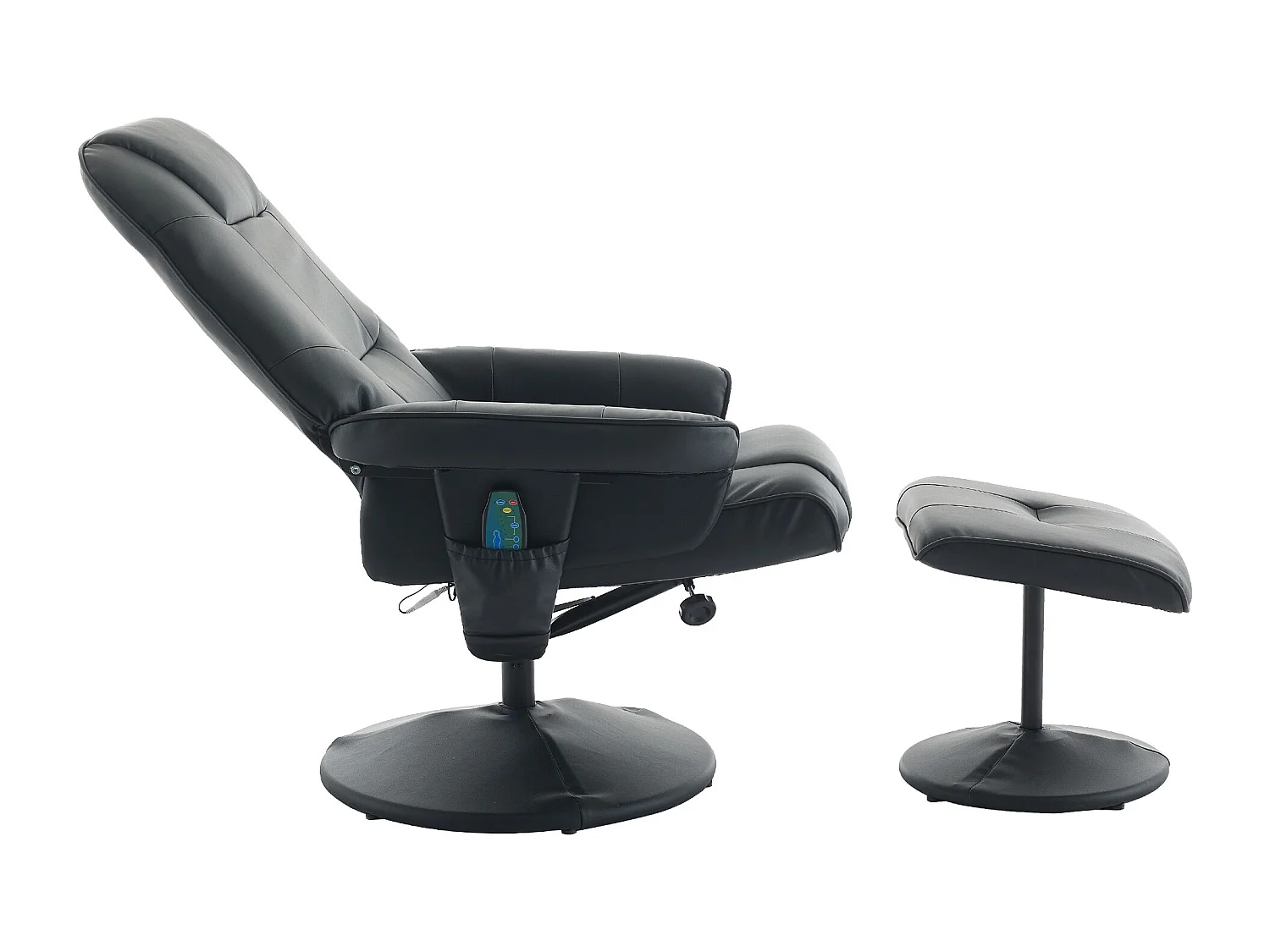 Massagesessel avec fonction inclinable, chauffage & repose-pieds, 360° pivotant, PU noir (79.5x75x107 cm)