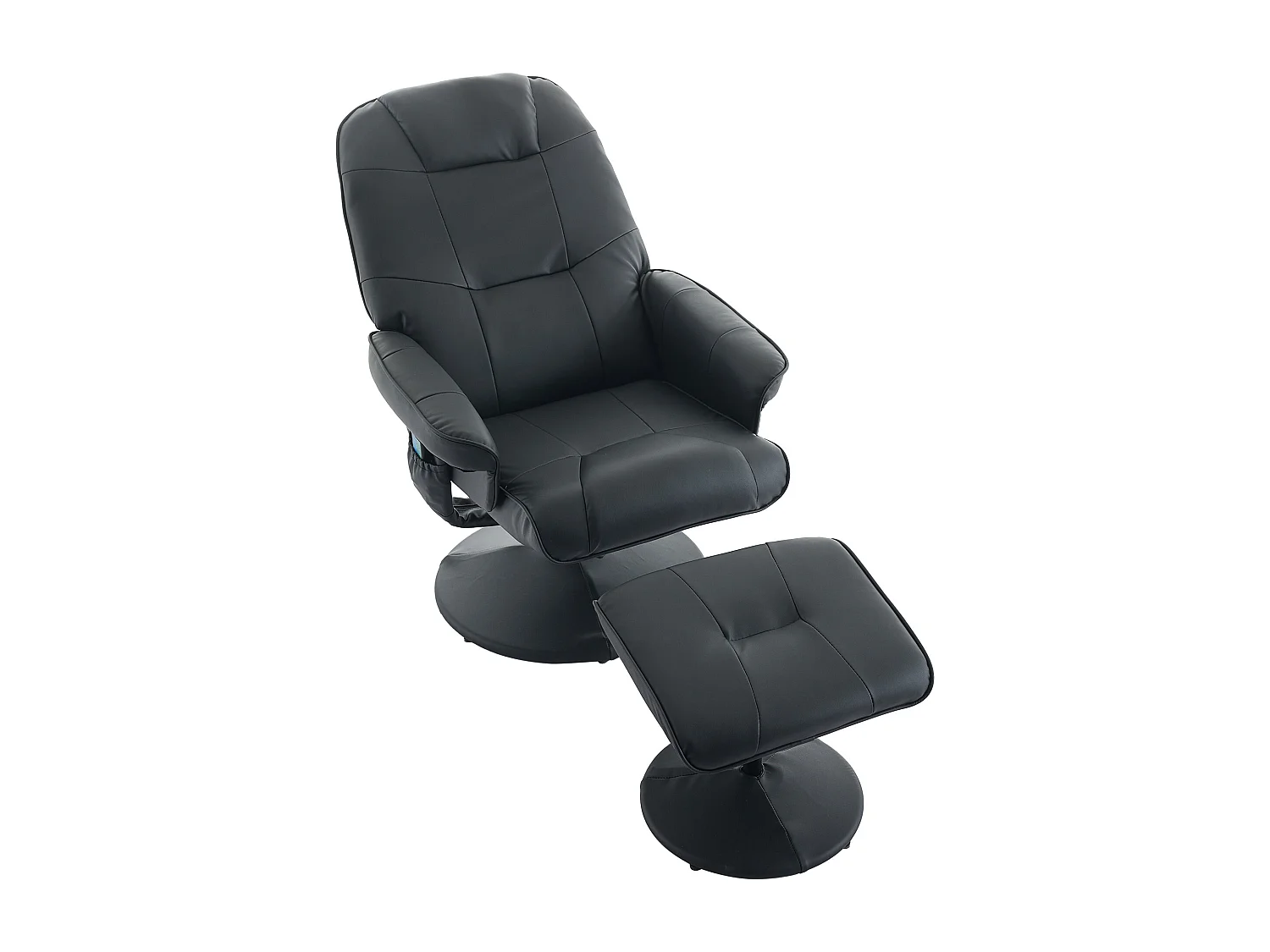 Massagesessel avec fonction inclinable, chauffage & repose-pieds, 360° pivotant, PU noir (79.5x75x107 cm)