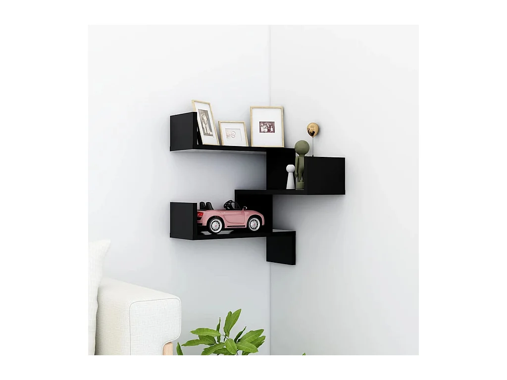 Estantería de esquina de pared negra 40x40x50 cm madera de ingeniería