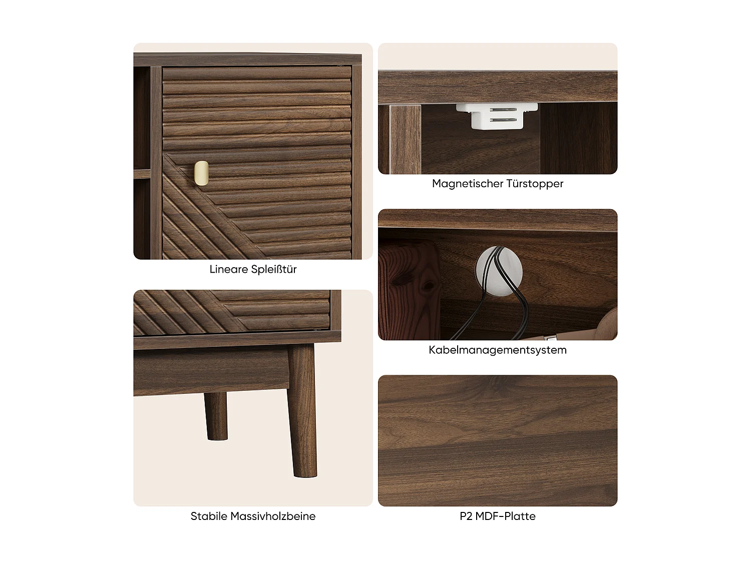 Support TV Mid-Century, 110 cm, MDF, noyer (110x40x48 cm)