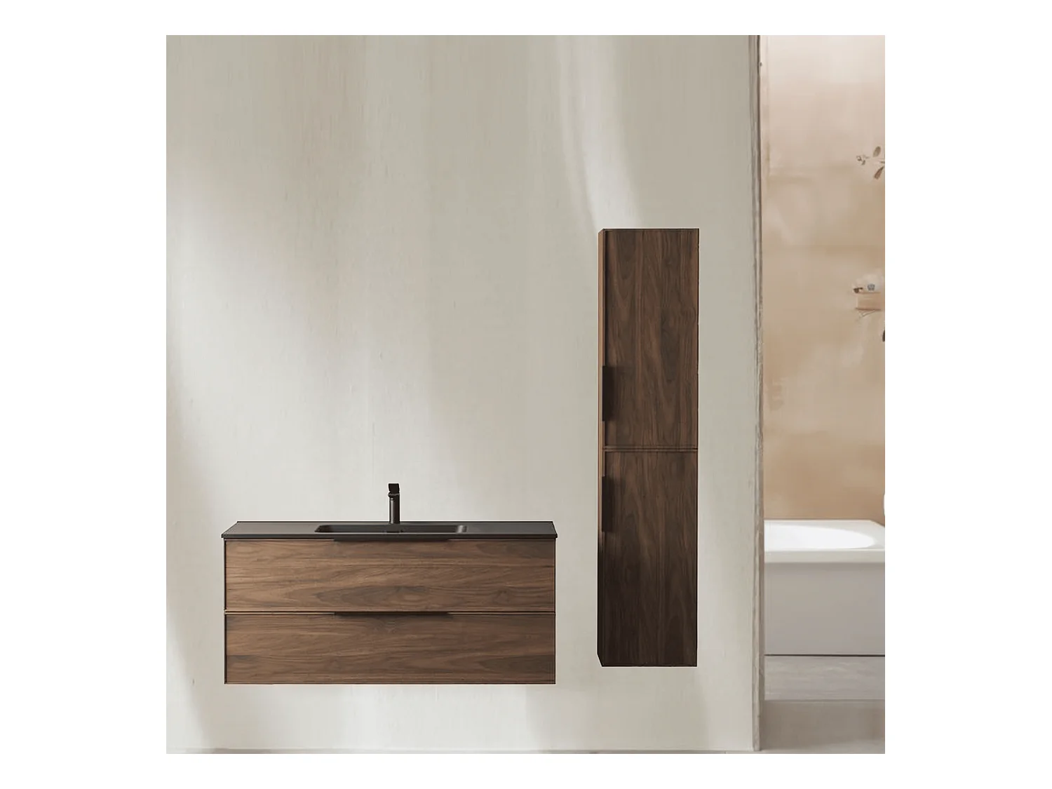 Ensemble de salle de bain 100 cm effet noyer Aquasila