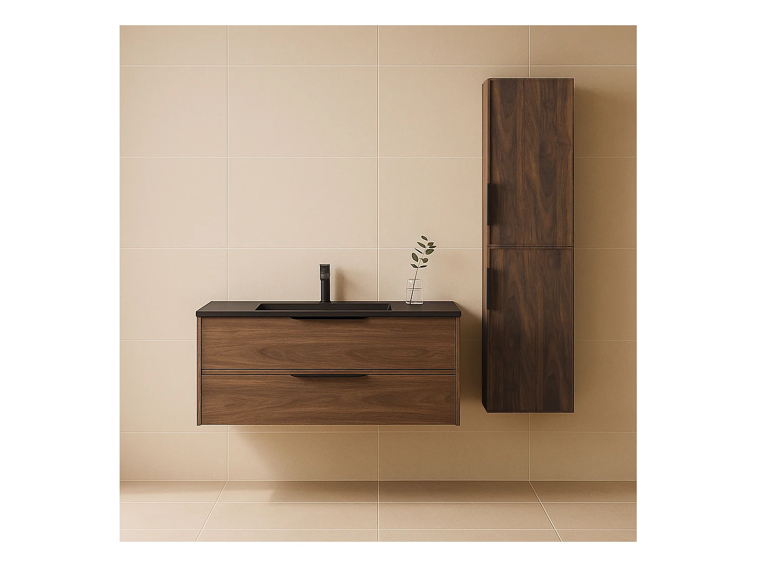 Ensemble de salle de bain 100 cm effet noyer Aquasila