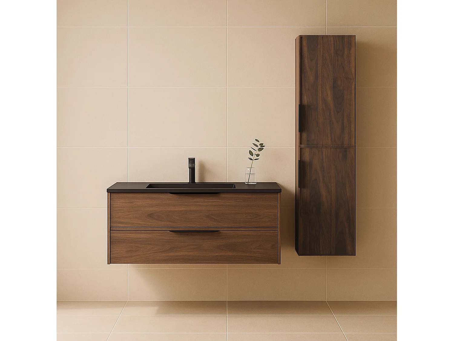 Ensemble de salle de bain 100 cm effet noyer Aquasila