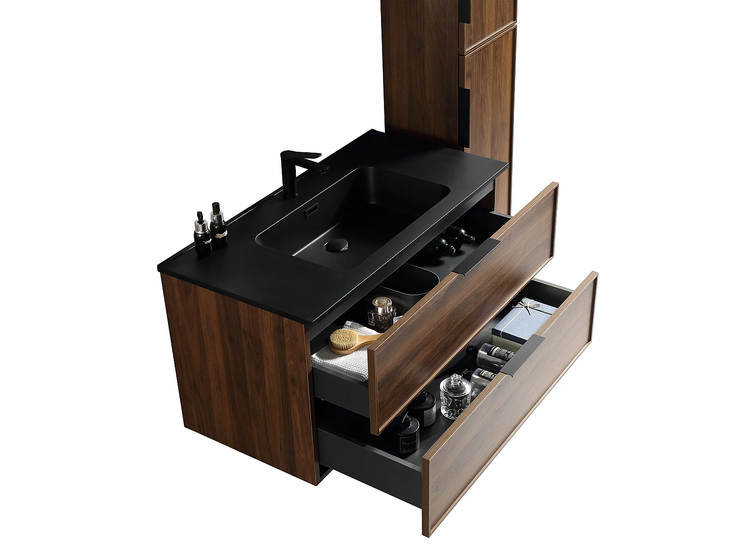 Ensemble de salle de bain 100 cm effet noyer Aquasila