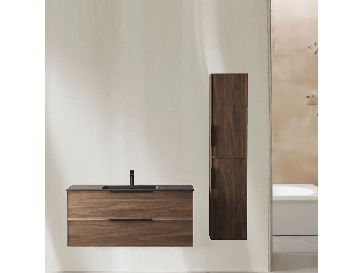 Ensemble de salle de bain 100 cm effet noyer Aquasila