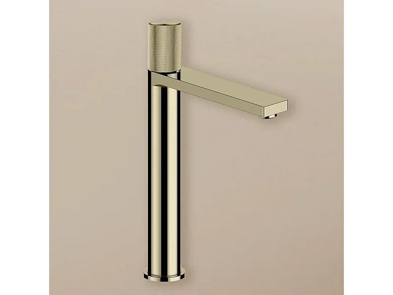 Robinet mitigeur haut strié or brossé