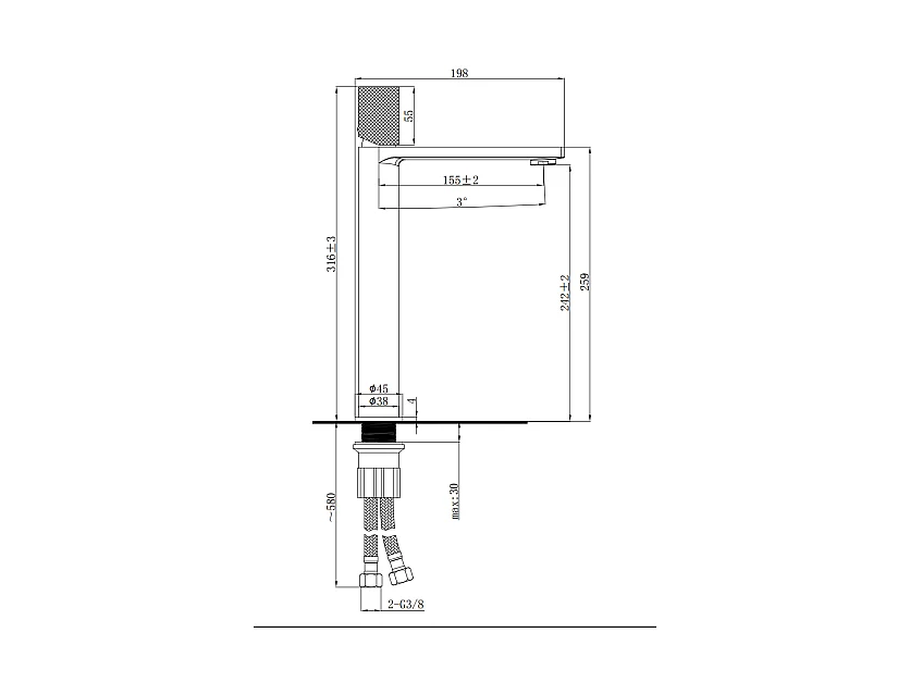 Robinet mitigeur haut strié noir mat