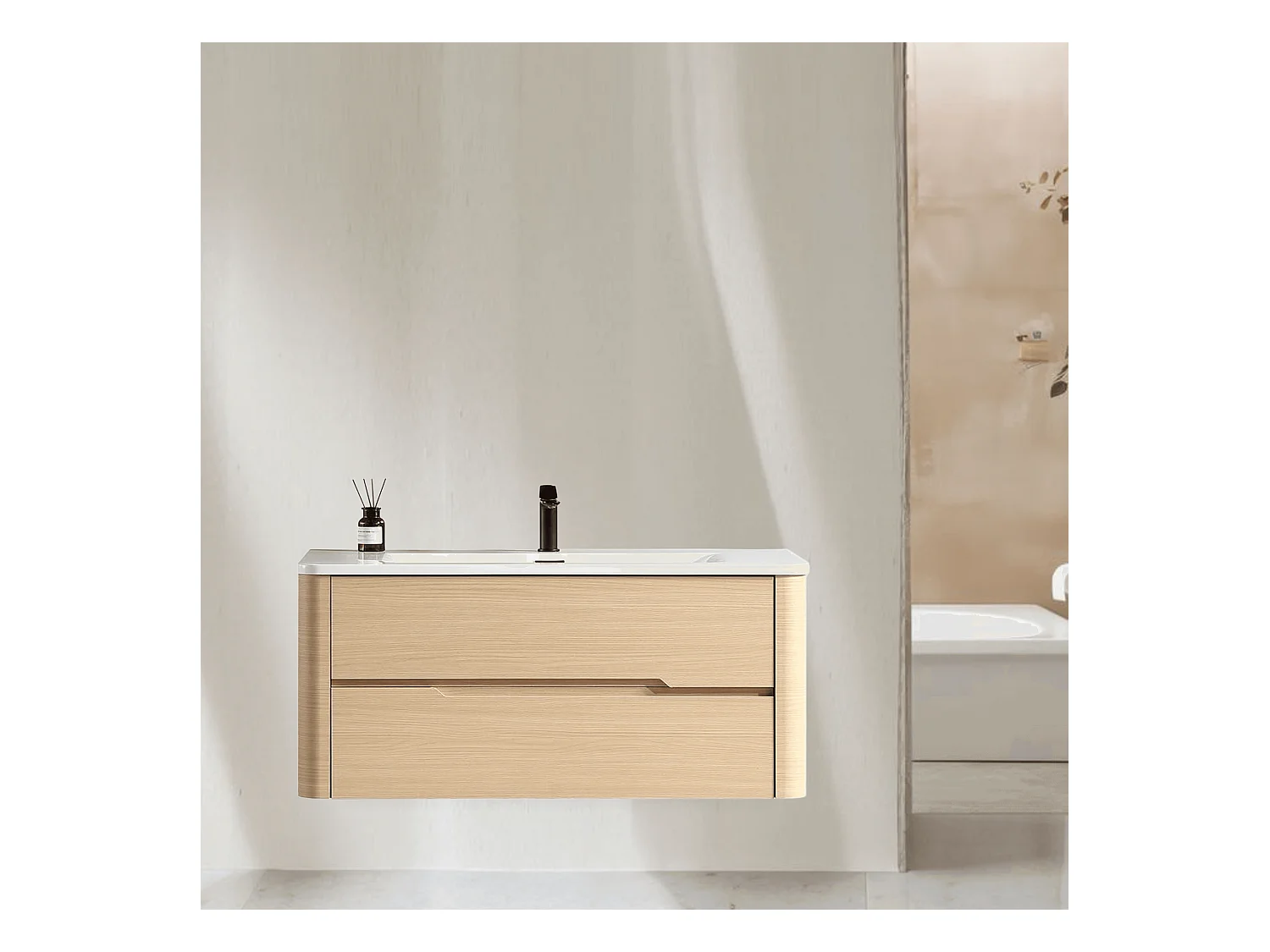 Meuble de salle de bain avec vasque 100 cm effet chêne naturel Aquabale