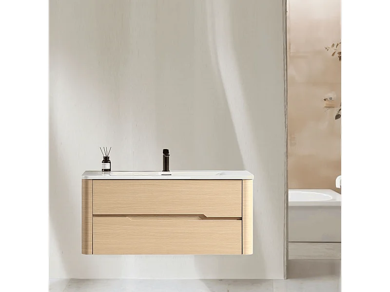 Meuble de salle de bain avec vasque 100 cm effet chêne naturel Aquabale