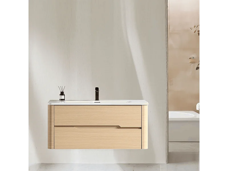 Meuble de salle de bain avec vasque 100 cm effet chêne naturel Aquabale