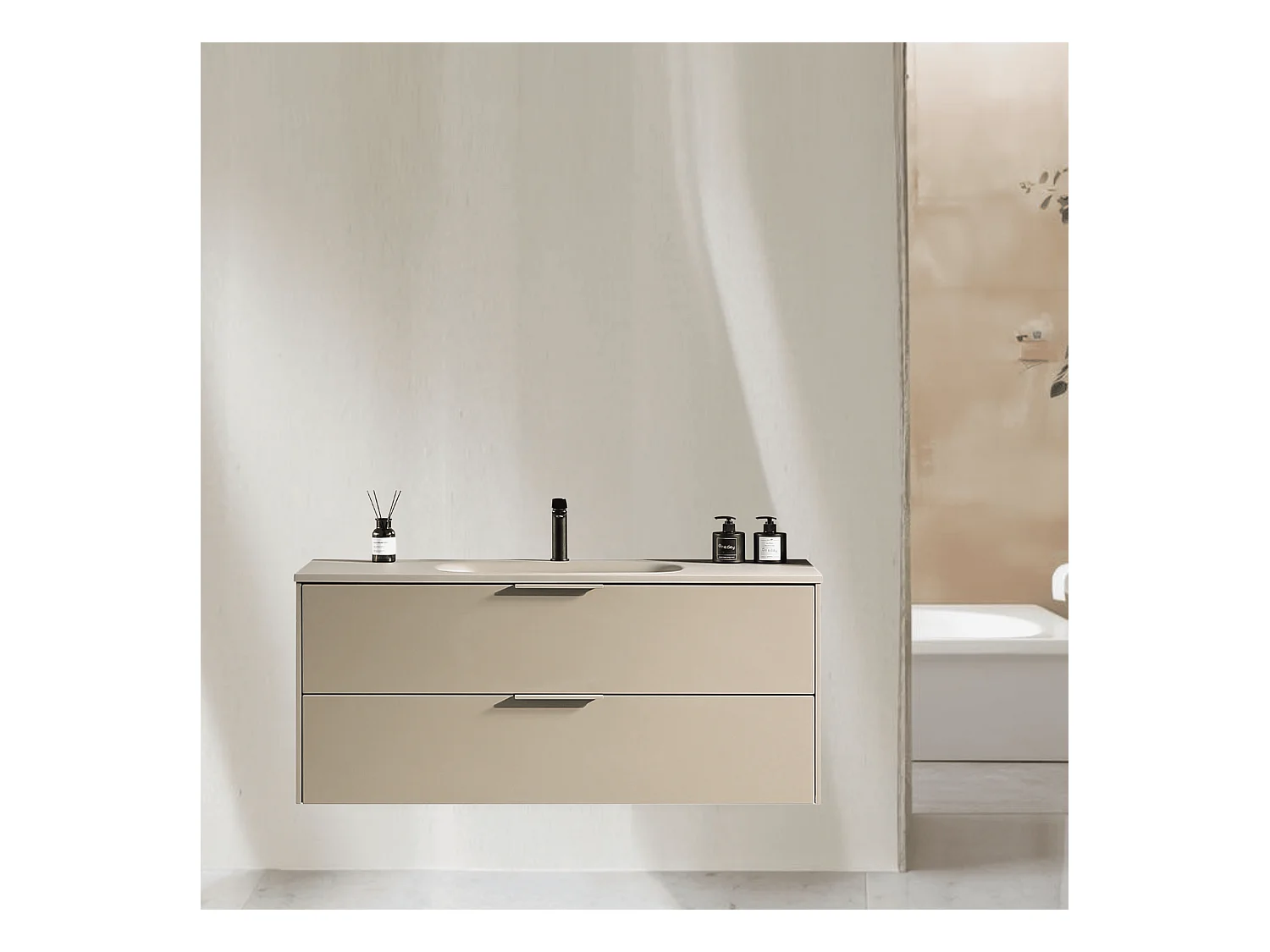 Meuble de salle bain avec vasque aspect lichen 120 cm Aquamila