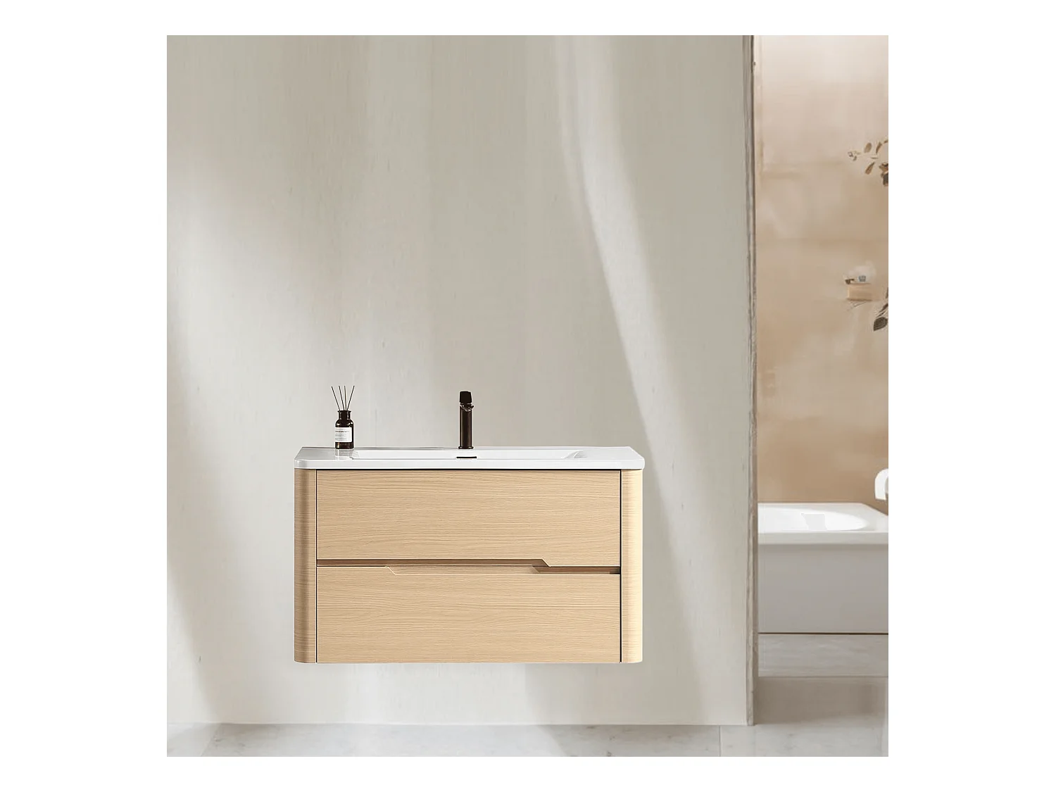 Meuble de salle de bain avec vasque 80 cm effet chêne naturel Aquabale