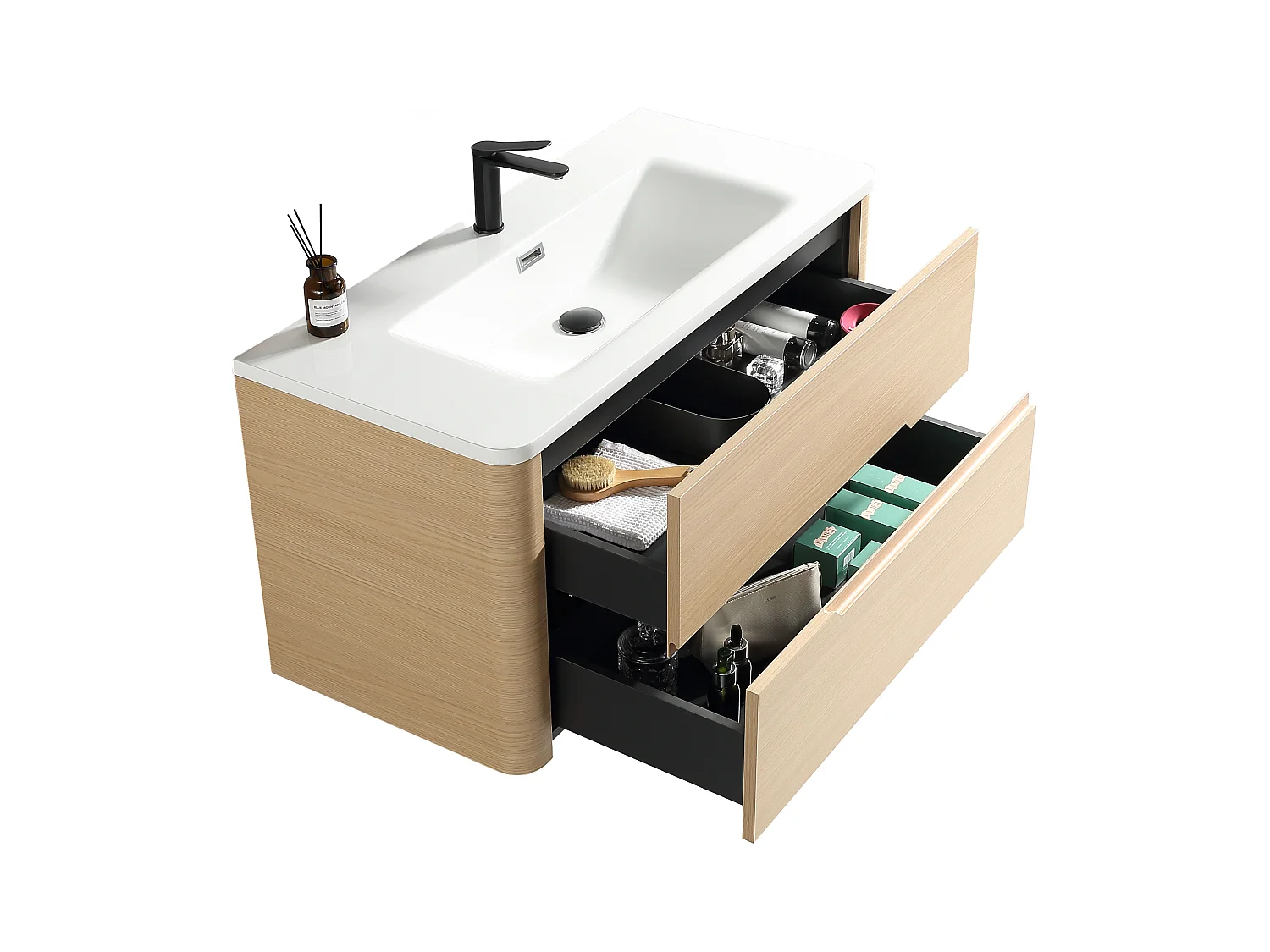 Meuble de salle de bain avec vasque 80 cm effet chêne naturel Aquabale