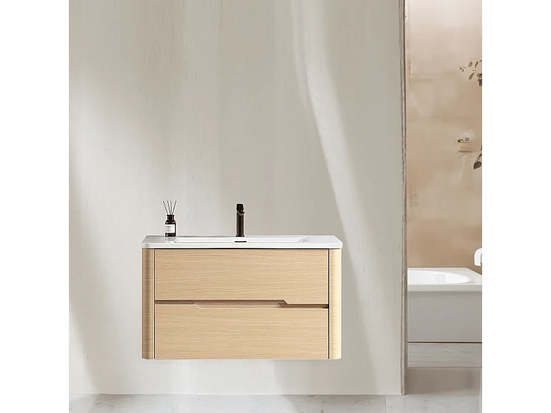 Meuble de salle de bain avec vasque 80 cm effet chêne naturel Aquabale