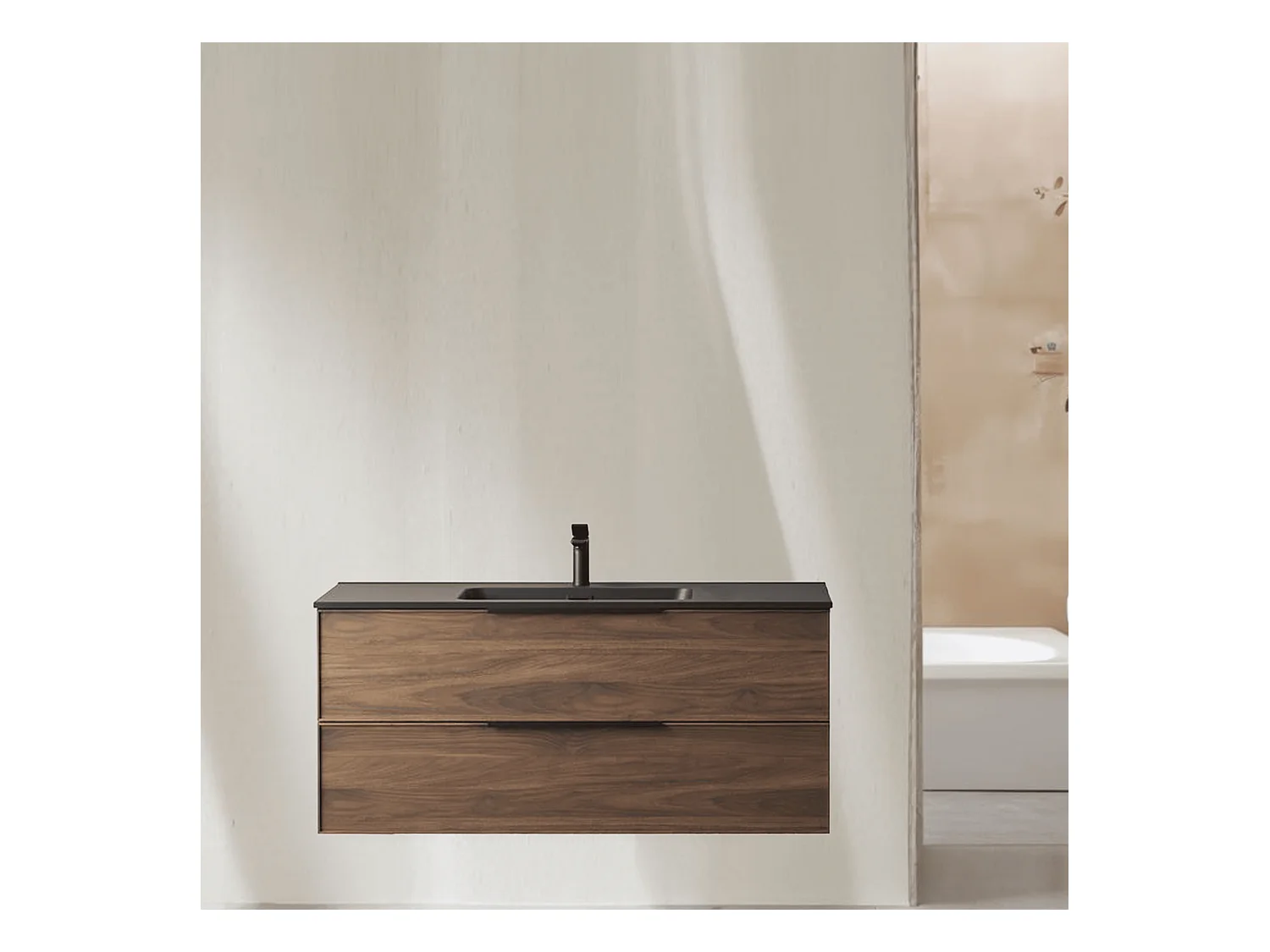 Meuble avec vasque effet noyer 100 cm Aquasila