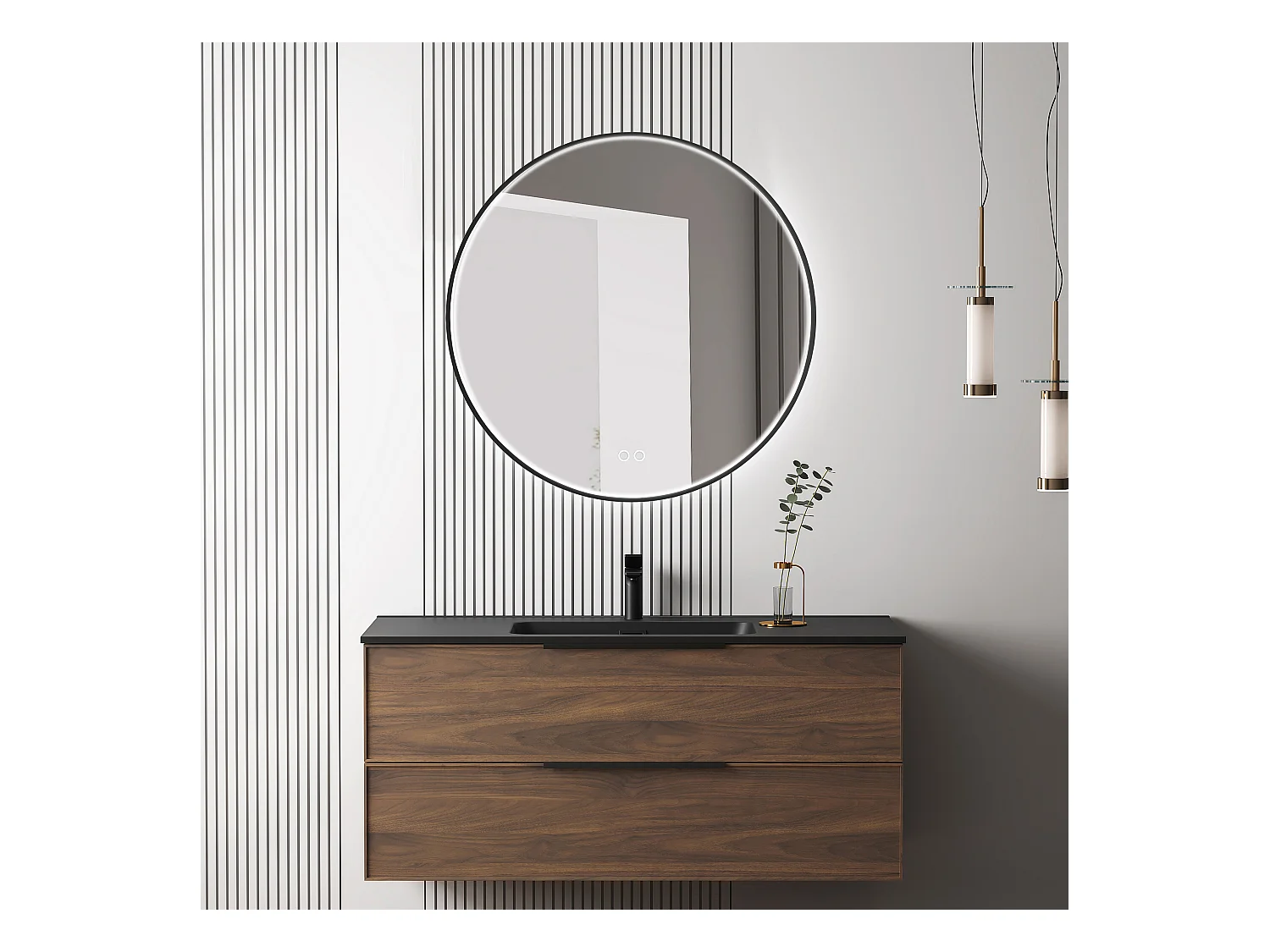 Meuble avec vasque effet noyer 100 cm Aquasila