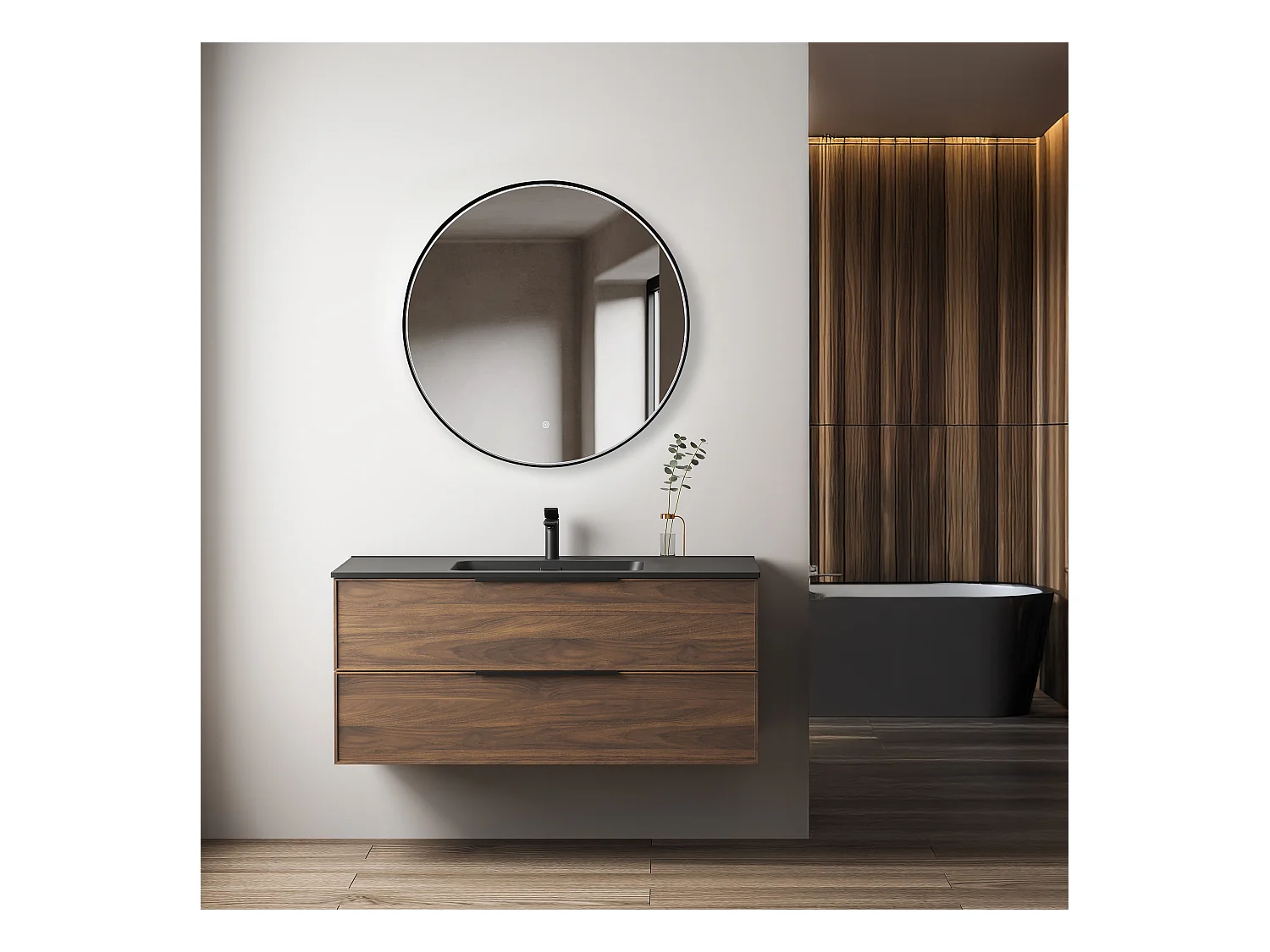 Meuble avec vasque effet noyer 100 cm Aquasila