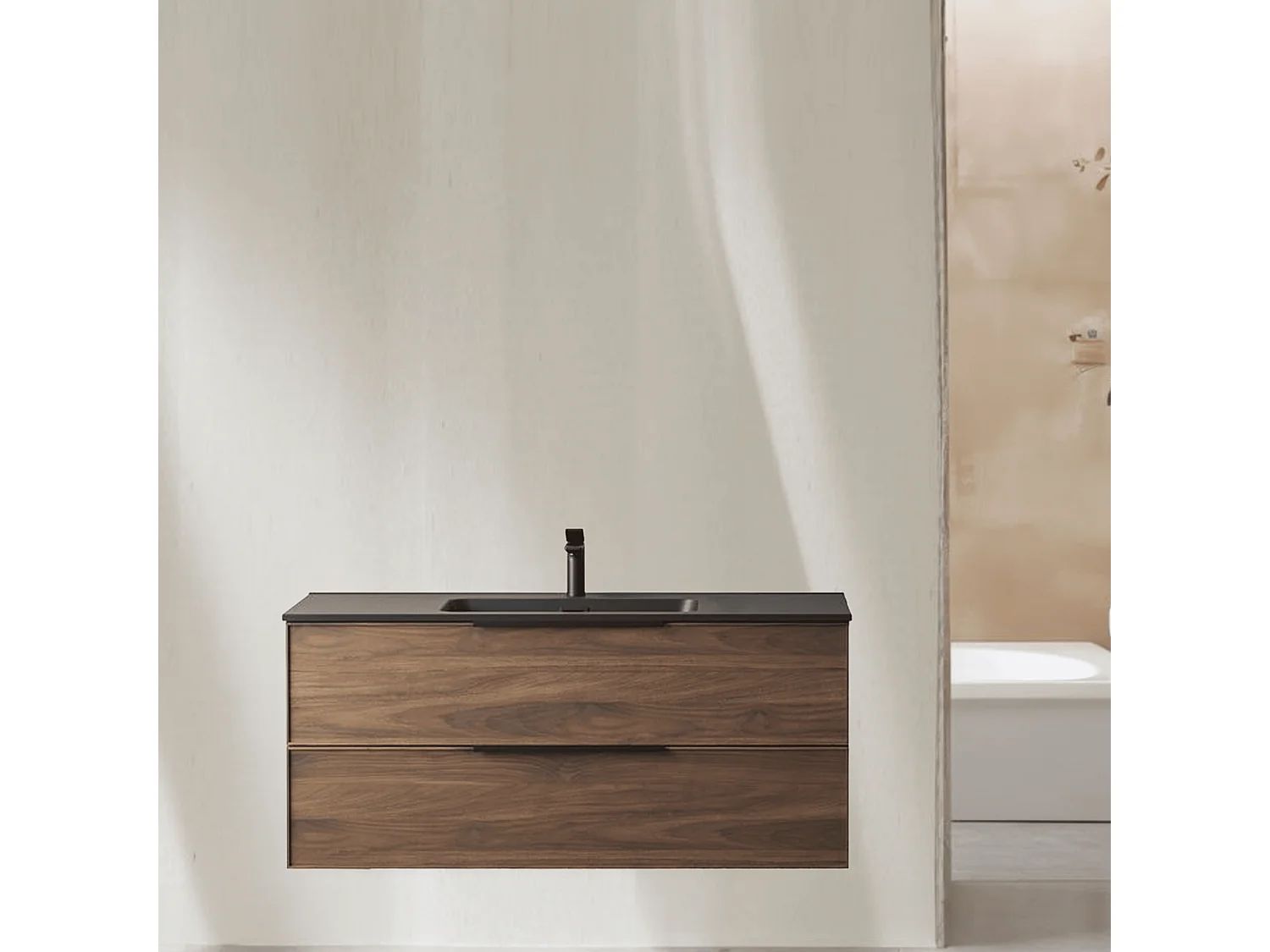 Meuble avec vasque effet noyer 100 cm Aquasila