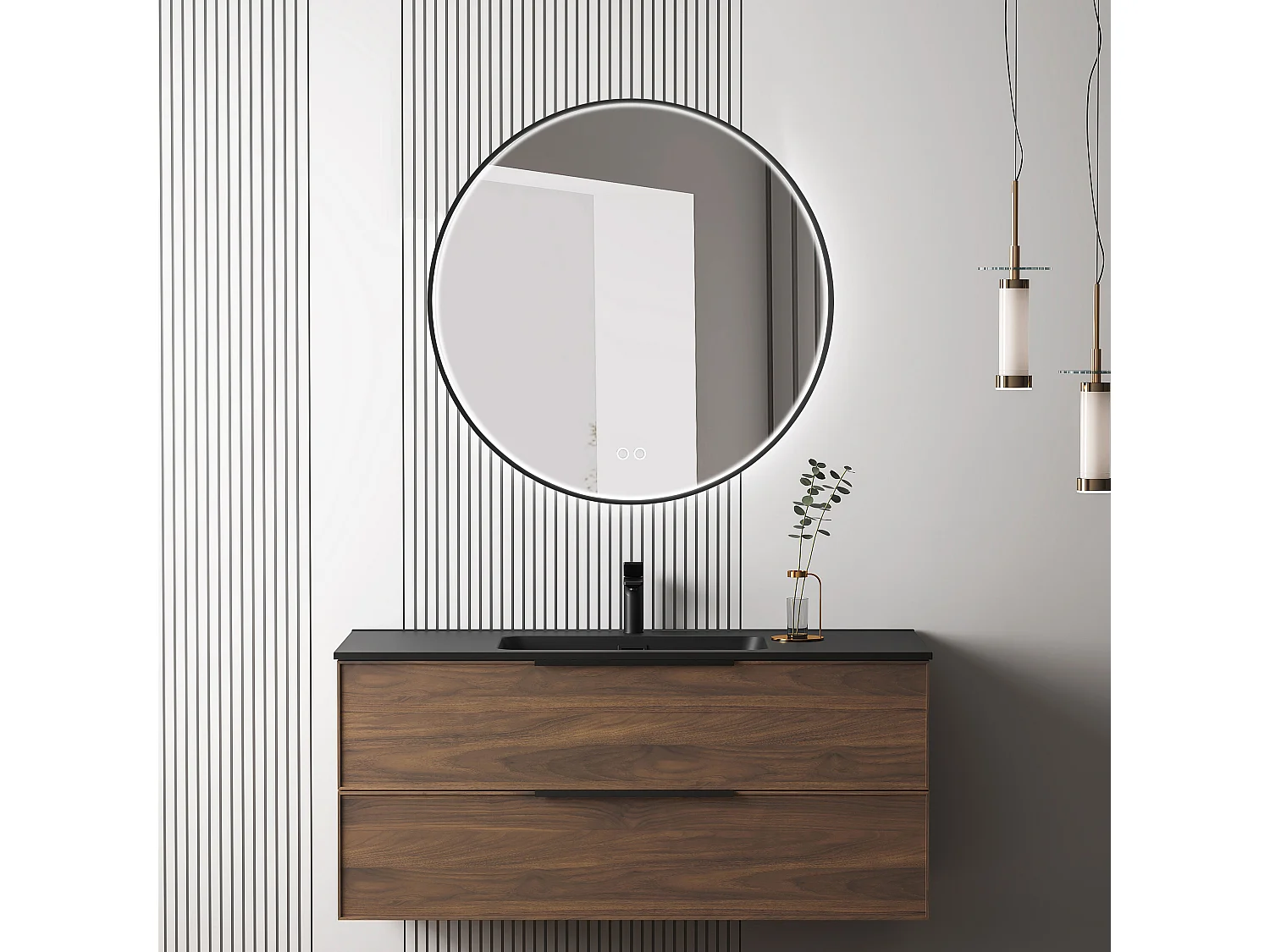 Meuble de salle de bain avec vasque effet noyer 100 cm Aquasila