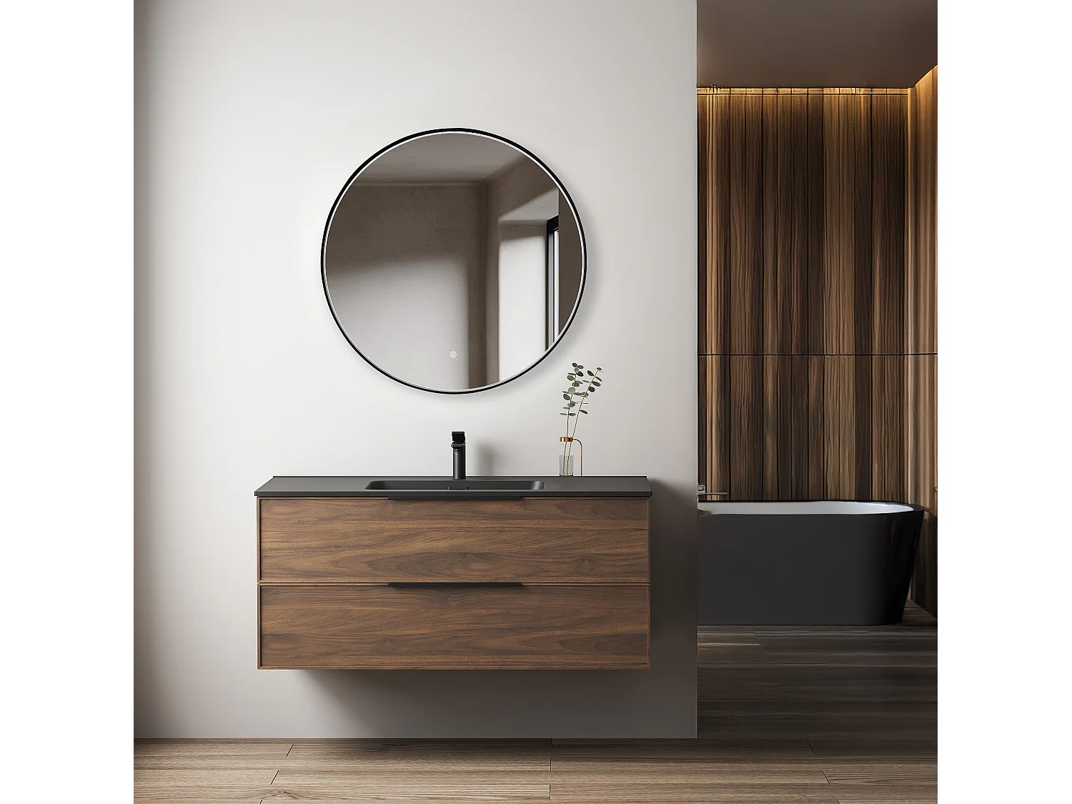 Meuble de salle de bain avec vasque effet noyer 100 cm Aquasila