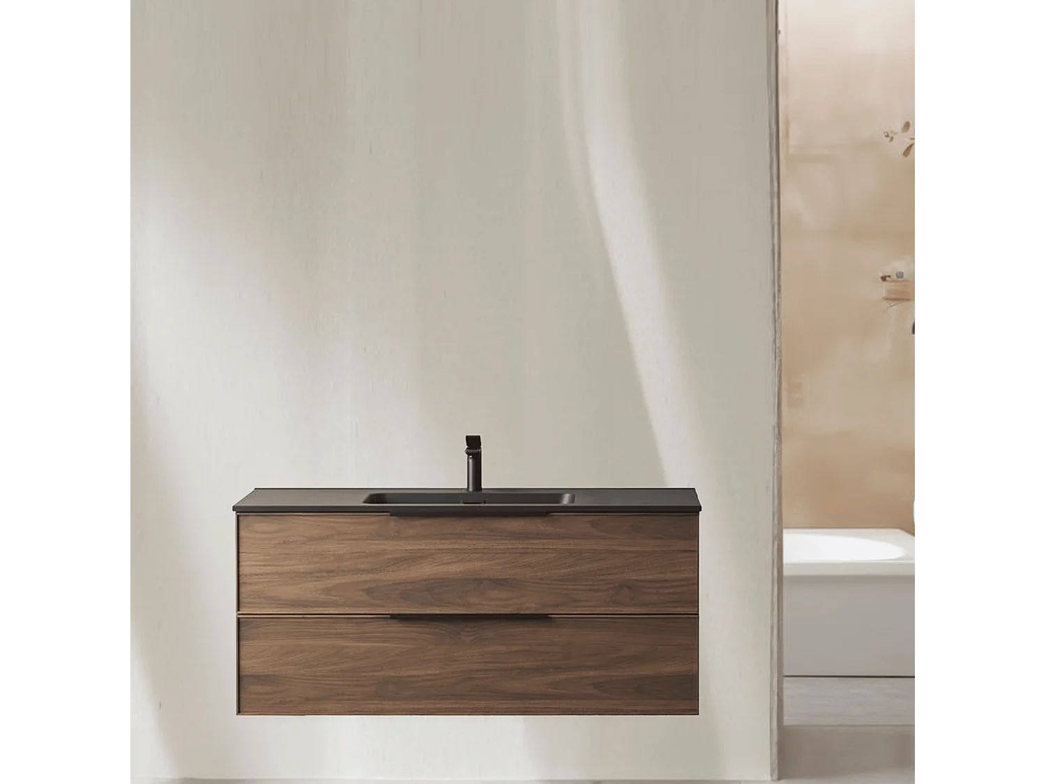 Meuble avec vasque effet noyer 100 cm Aquasila