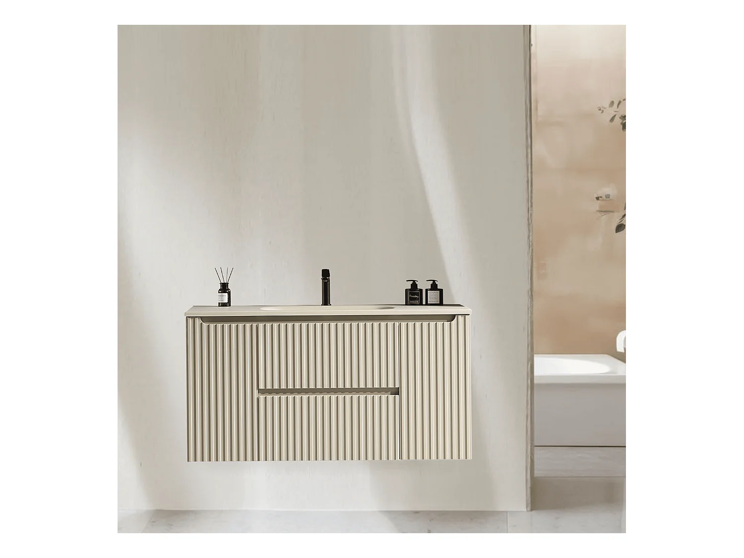 Meuble de salle de bain avec vasque 120 cm amande Aquavenus