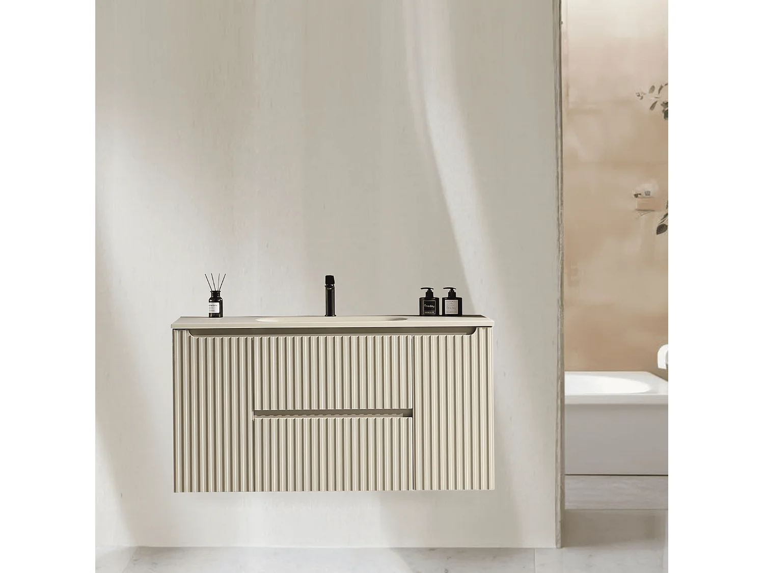 Meuble de salle de bain avec vasque 120 cm amande Aquavenus