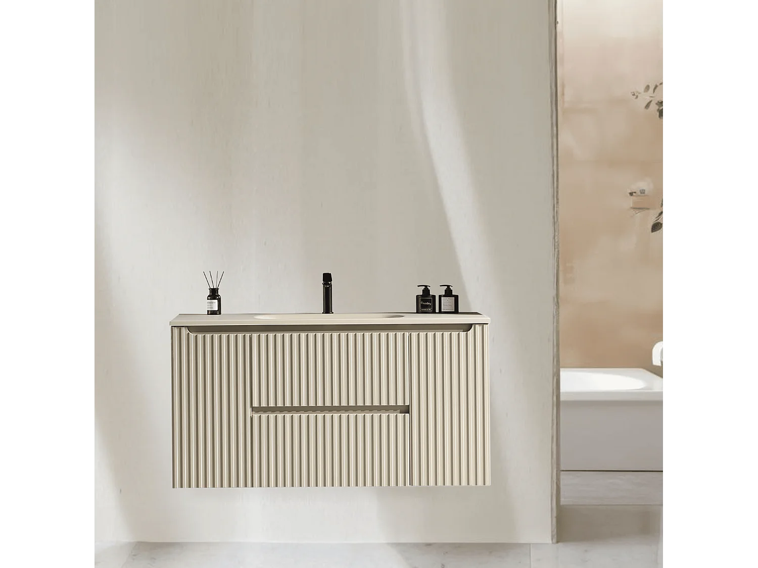 Meuble de salle de bain avec vasque 120 cm amande Aquavenus
