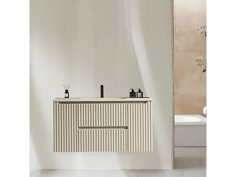 Meuble de salle de bain avec vasque 120 cm amande Aquavenus