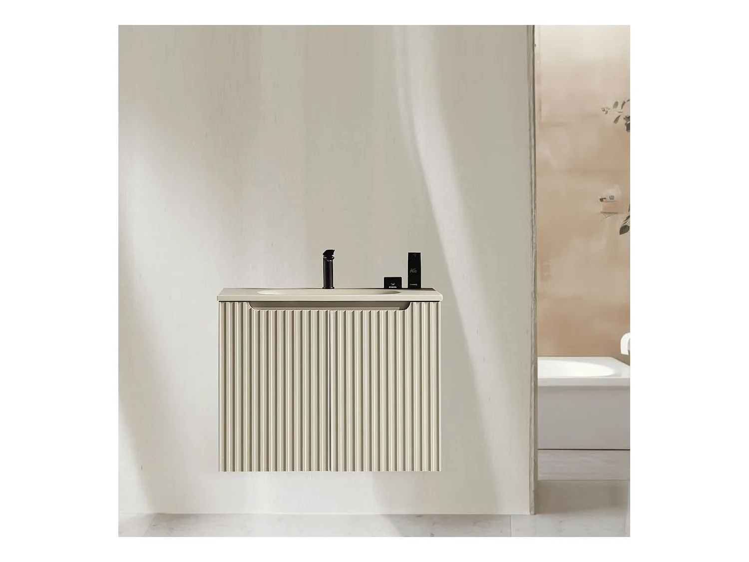 Meuble de salle de bain avec vasque 80 cm amande Aquavenus