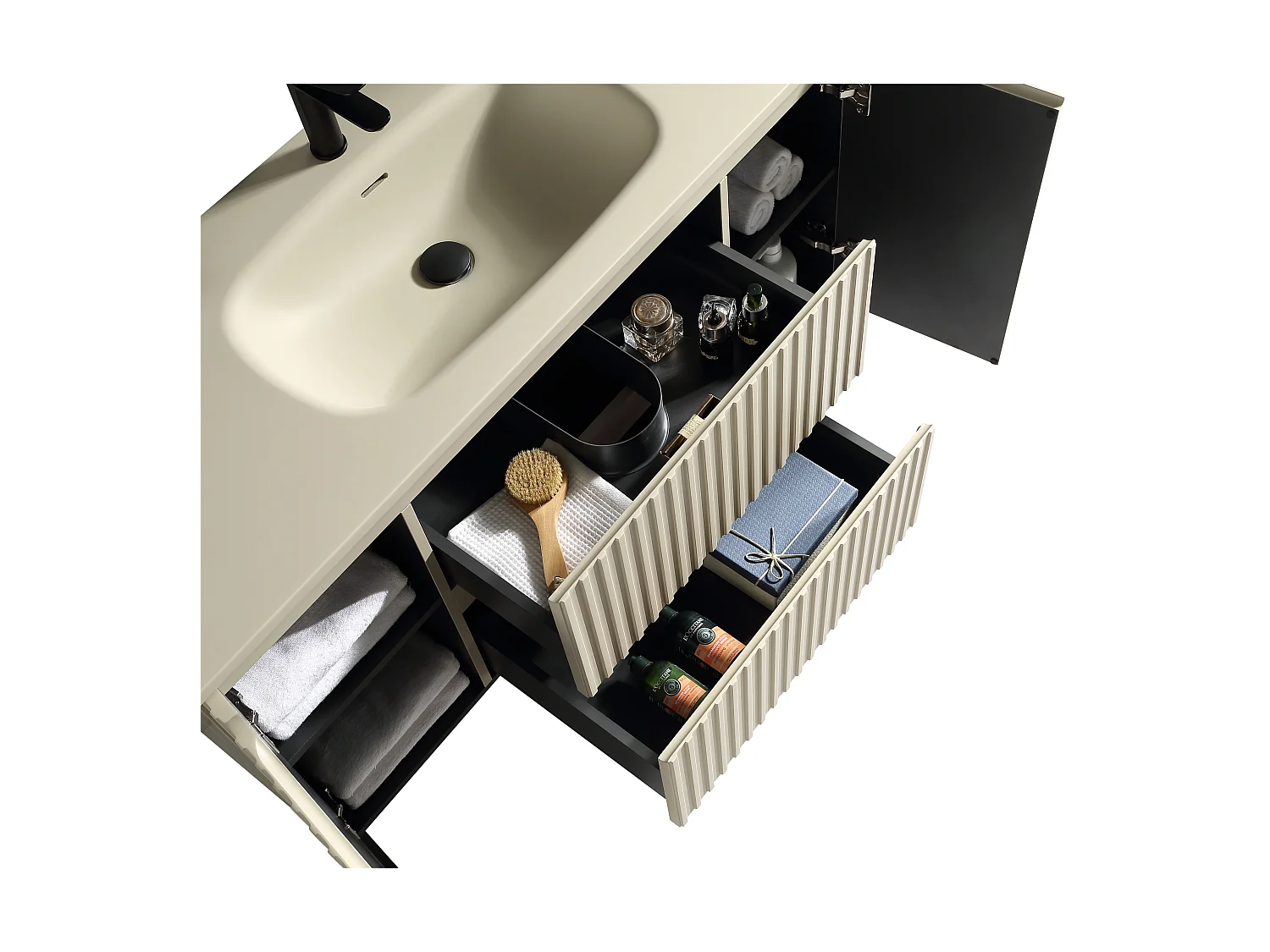 Meuble de salle de bain avec vasque 80 cm amande Aquavenus